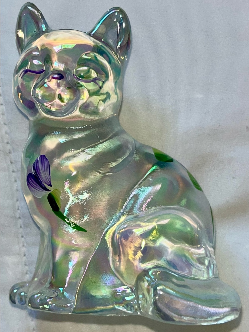 Fenton Glass French Opalescent Cat Hand-painted by A. Farley - NEW w/o Box